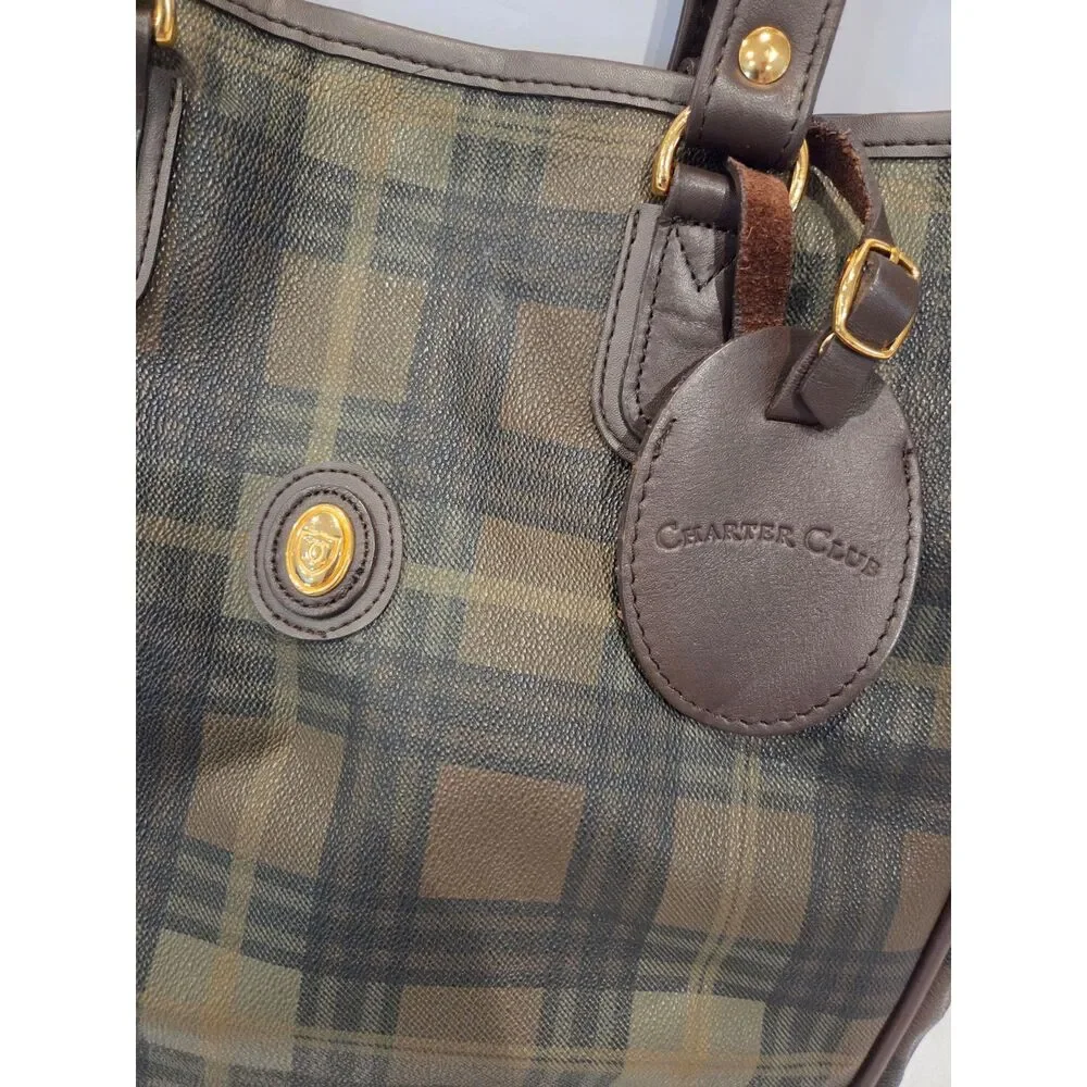 Vintage 90s Charter Club Tartan Plaid Shoulder Tote Bag Dark Academia